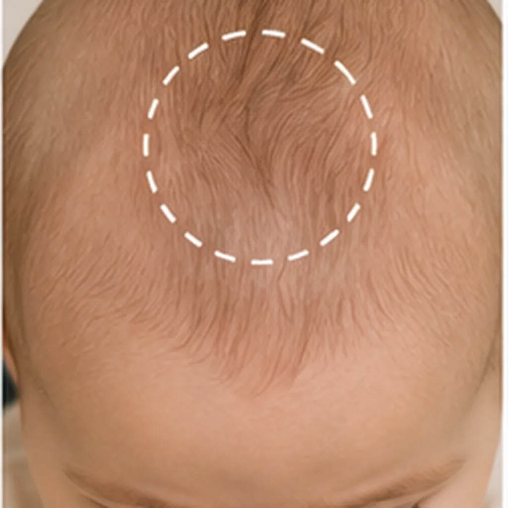 Illustration of babies have a soft spot on the top of their head for the question "Why do babies have a soft spot on the top of their head?"