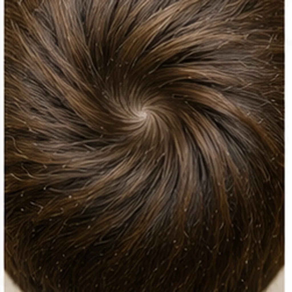 Illustration of the hair on your head grow in a little swirl for the question "Why does the hair on your head grow in a little swirl?"