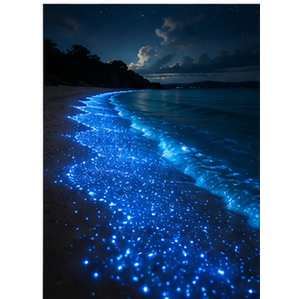 Illustration of some beaches glow at night for the question "Why do some beaches glow at night?"