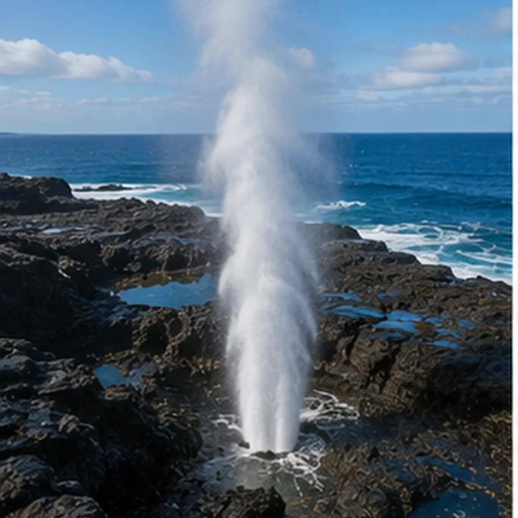 Illustration of seawater shoot up like a fountain through solid rock for the question "How does seawater shoot up like a fountain through solid rock?"