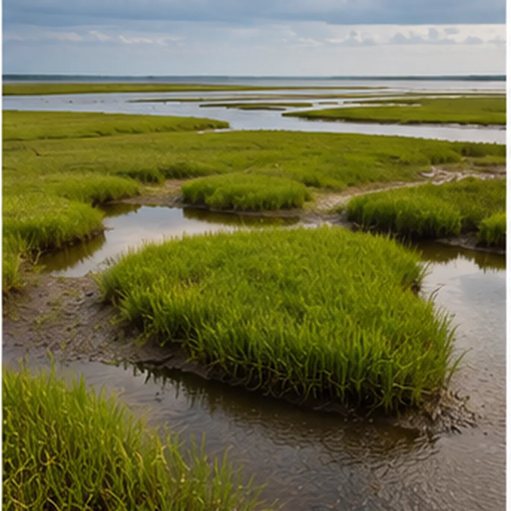 Illustration of the grassy muddy flats that flood twice a day near the coast for the question "What are the grassy muddy flats that flood twice a day near the coast?"