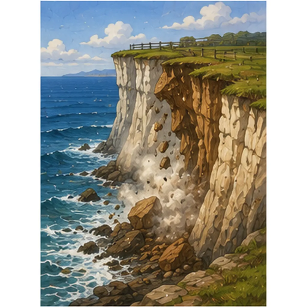 Illustration of cliffs crumble into the sea for the question "Why do cliffs crumble into the sea?"