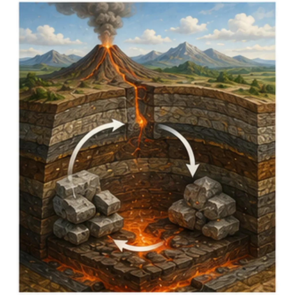 Illustration of earth recycle rocks for the question "Why does Earth recycle rocks?"