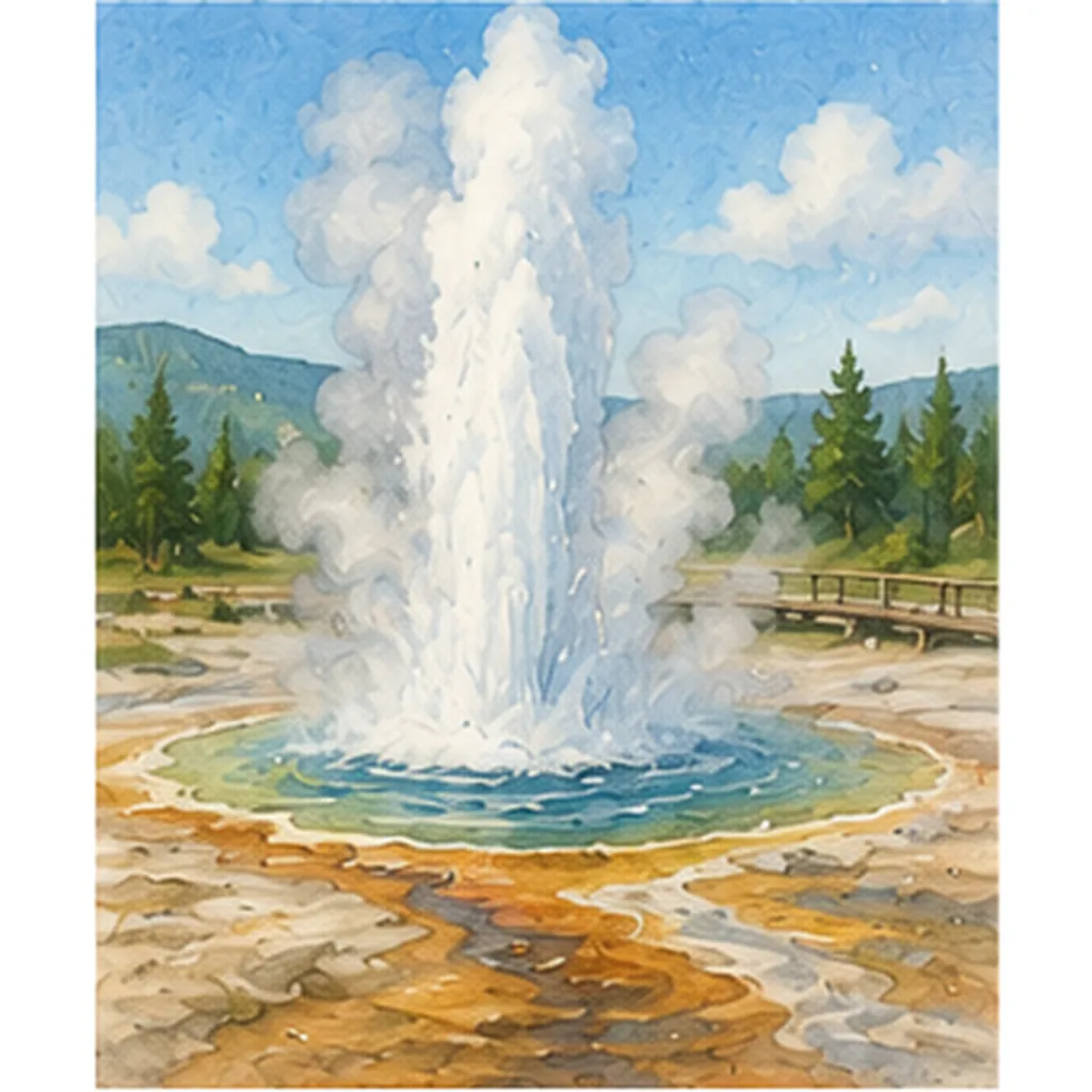 Illustration of geysers shoot hot water into the air for the question "Why do geysers shoot hot water into the air?"