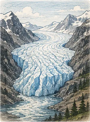 Illustration of glaciers move for the question "Why do glaciers move?"