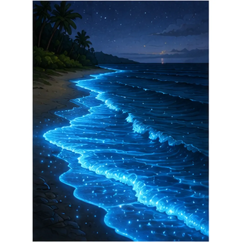 Illustration of oceans glow at night for the question "Why do oceans glow at night?"