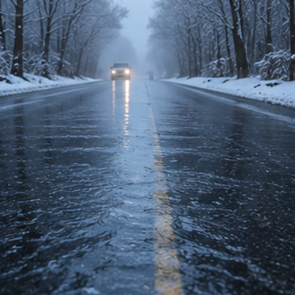 Illustration of black ice on roads so hard to see coming for the question "Why is black ice on roads so hard to see coming?"