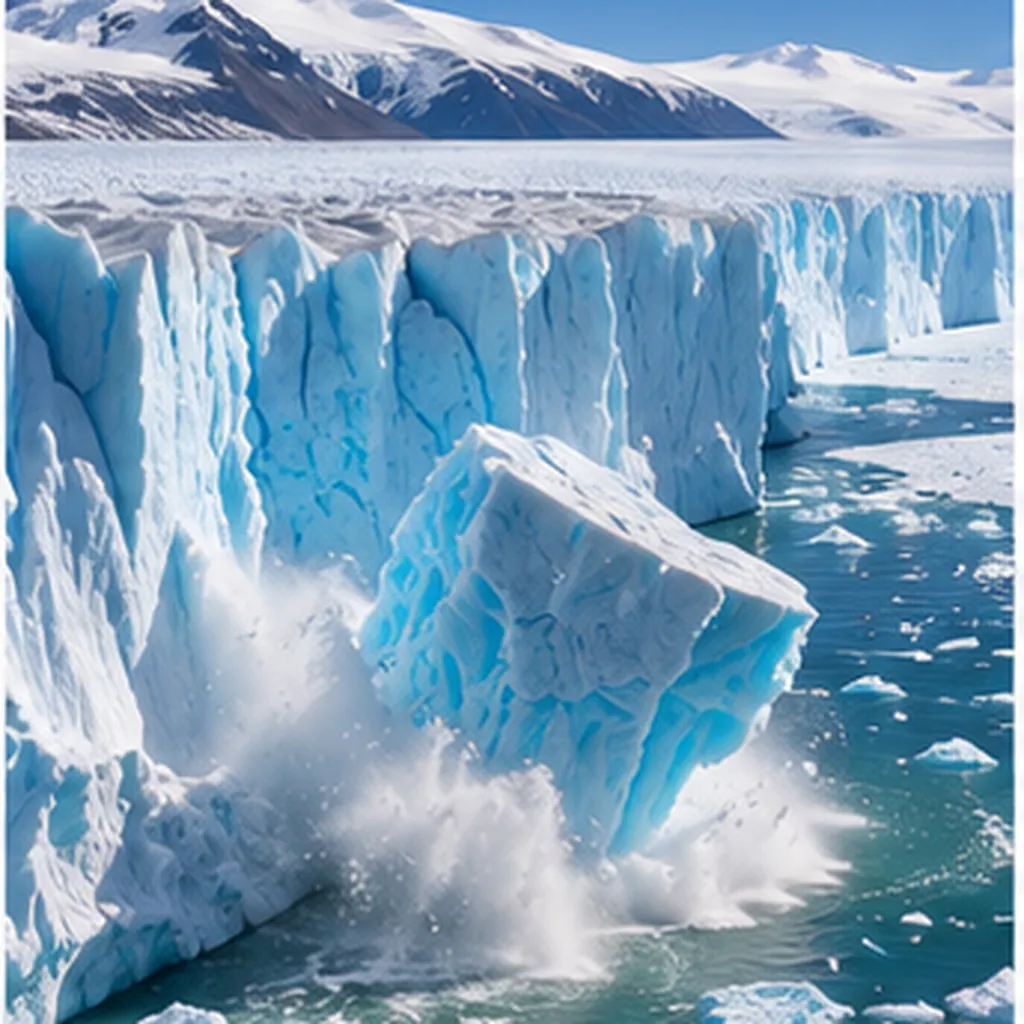 Illustration of a floating chunk of ice bigger than a town break off the ice shelf for the question "How does a floating chunk of ice bigger than a town break off the ice shelf?"
