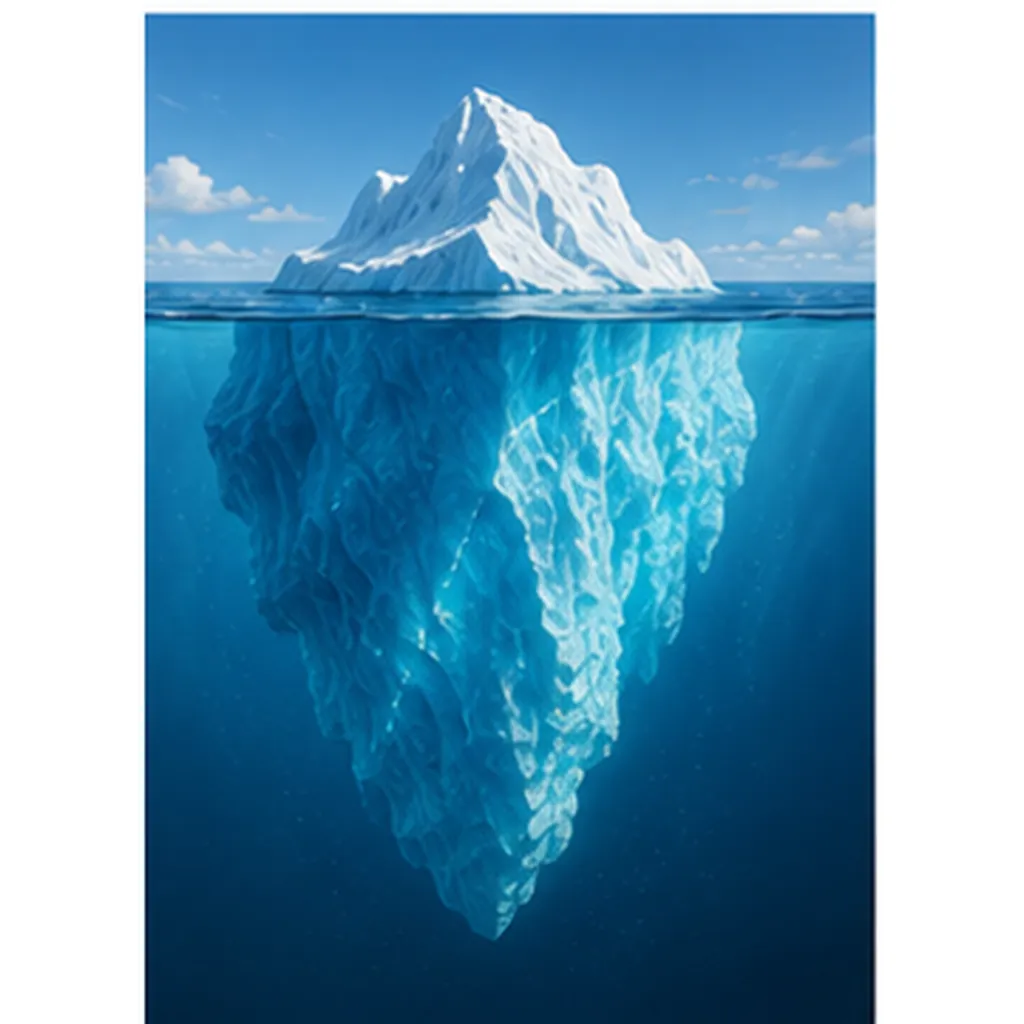 Illustration of icebergs float with so much hidden underwater for the question "How do icebergs float with so much hidden underwater?"