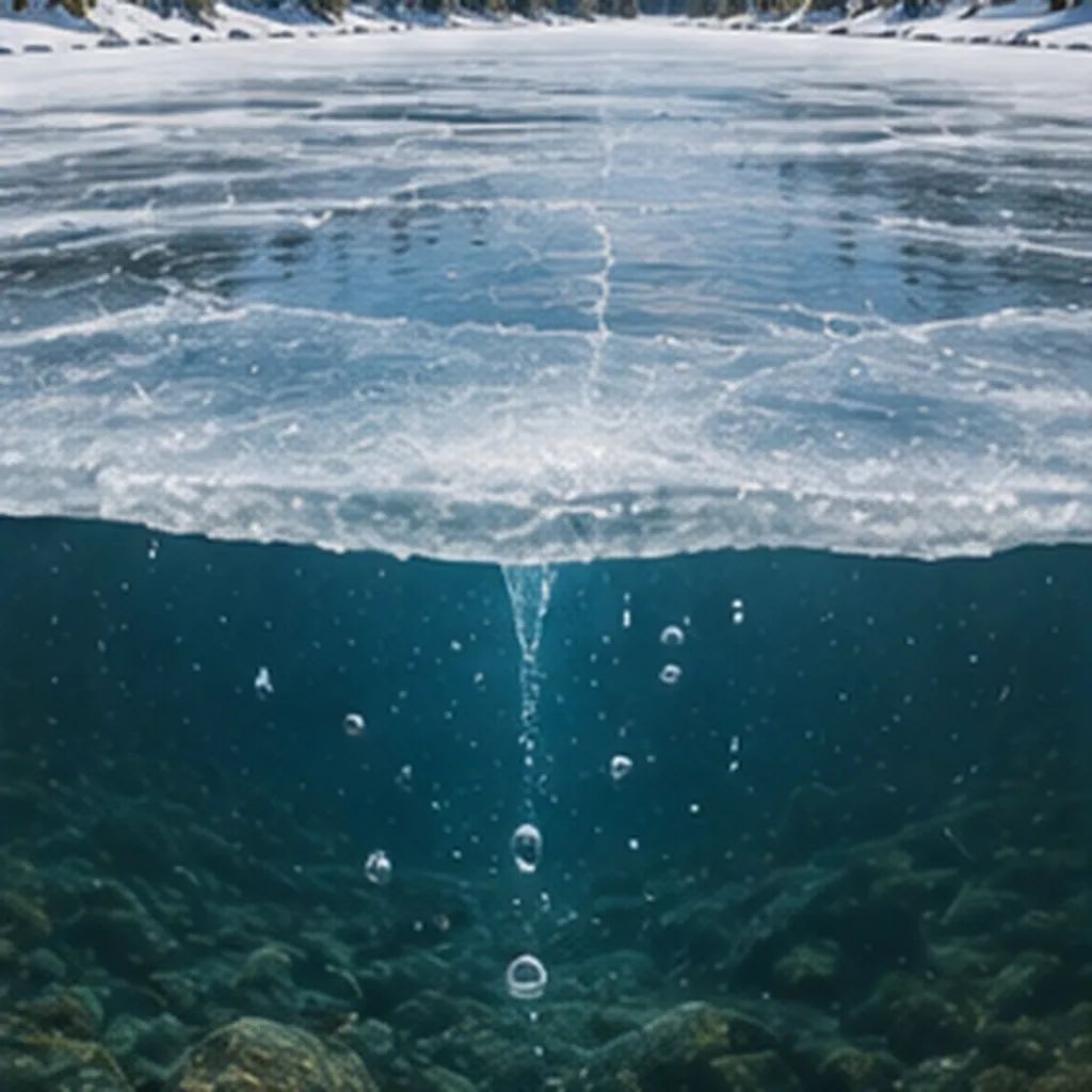 Illustration of some lakes freeze from the top for the question "Why do some lakes freeze from the top?"