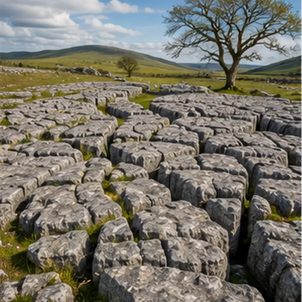 Illustration of rain carve giant cracked slabs into limestone hills for the question "How does rain carve giant cracked slabs into limestone hills?"