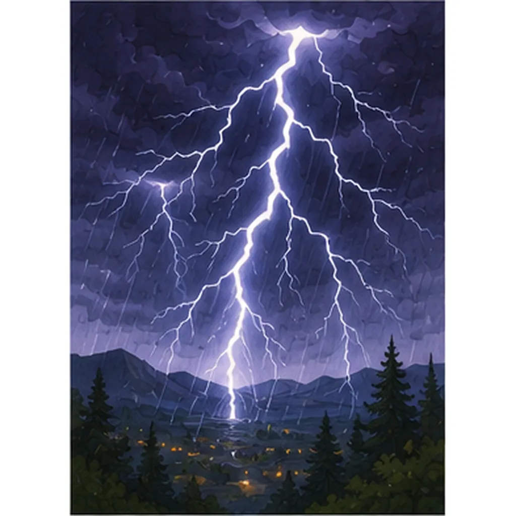 Illustration of lightning bolts zigzag across the sky for the question "Why do lightning bolts zigzag across the sky?"