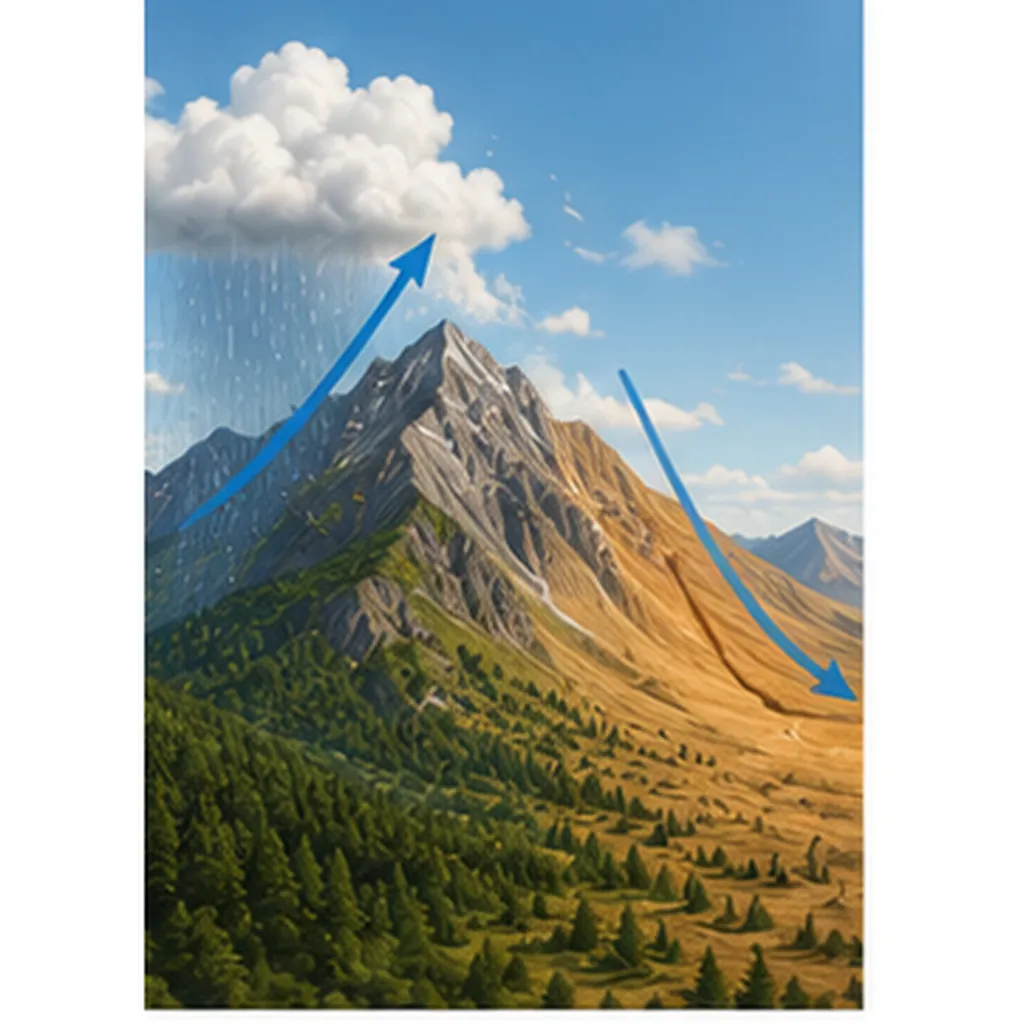 Illustration of mountains make rain shadows for the question "How do mountains make rain shadows?"
