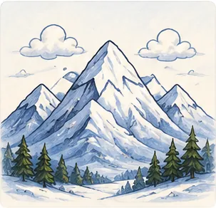 Illustration of mountains have snow on top for the question "Why do mountains have snow on top?"