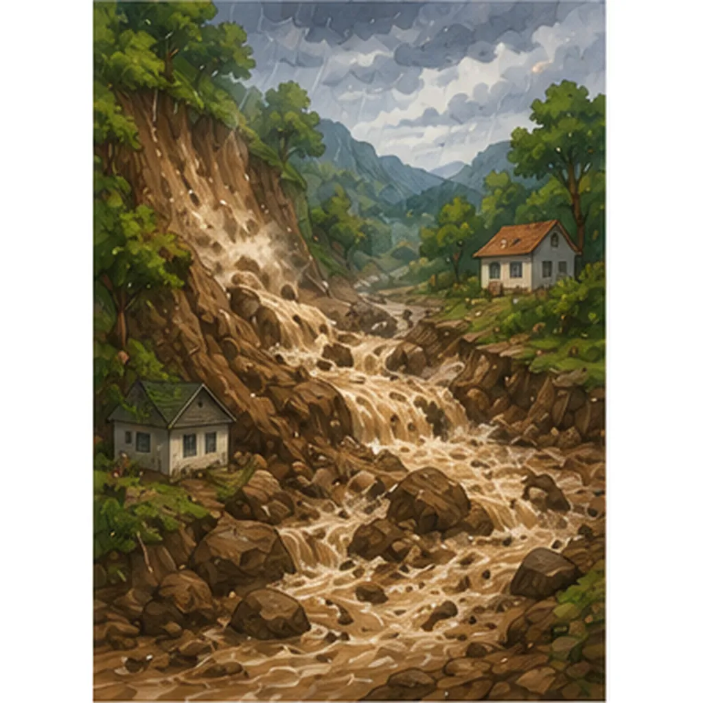 Illustration of mudslides race downhill for the question "Why do mudslides race downhill?"