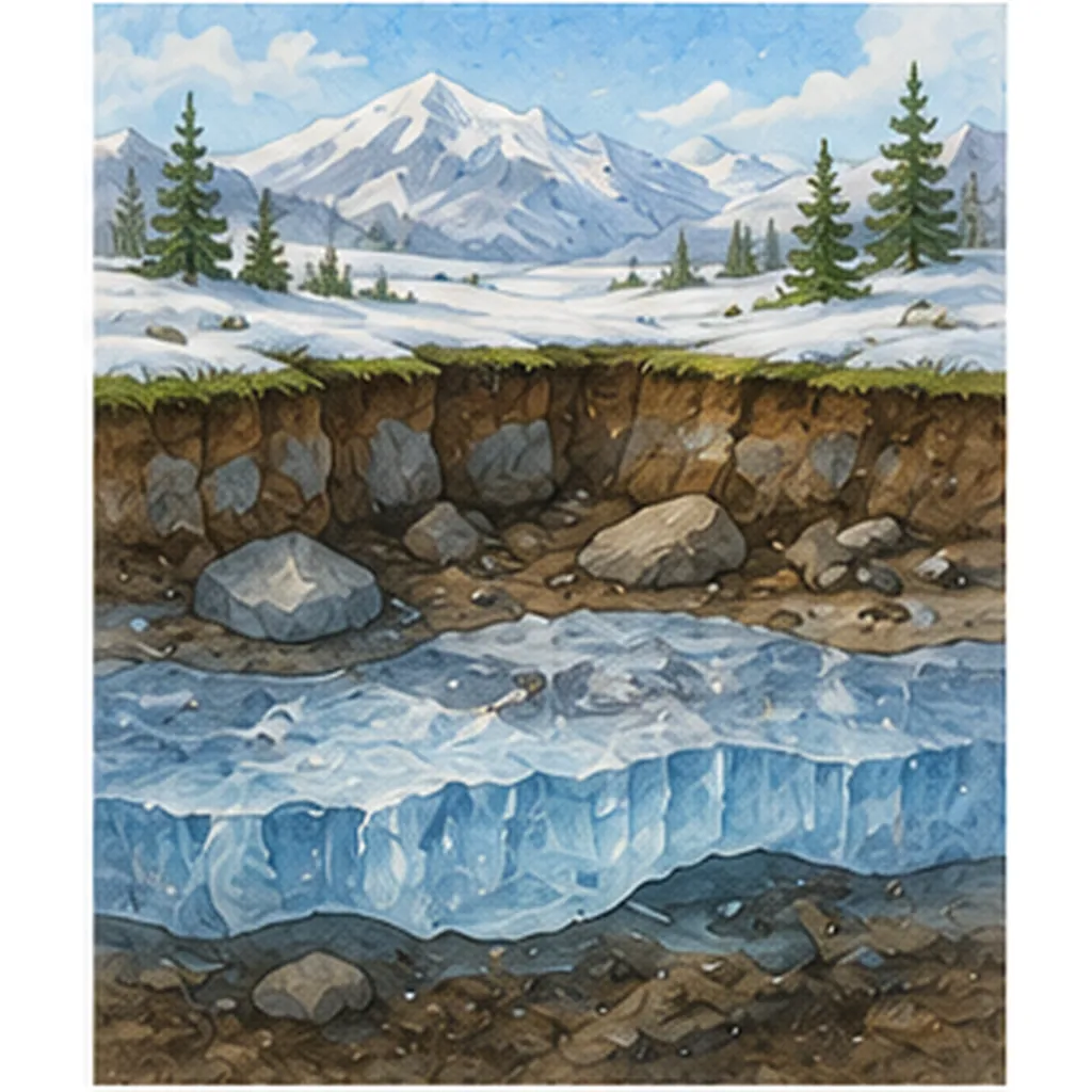 Illustration of some ground stay frozen all year for the question "Why does some ground stay frozen all year?"