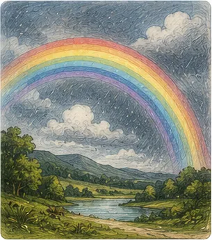 Illustration of rainbows appear for the question "Why do rainbows appear?"