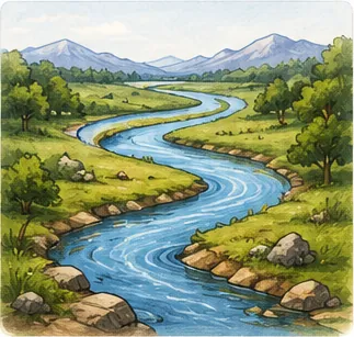 Illustration of rivers bend for the question "Why do rivers bend?"