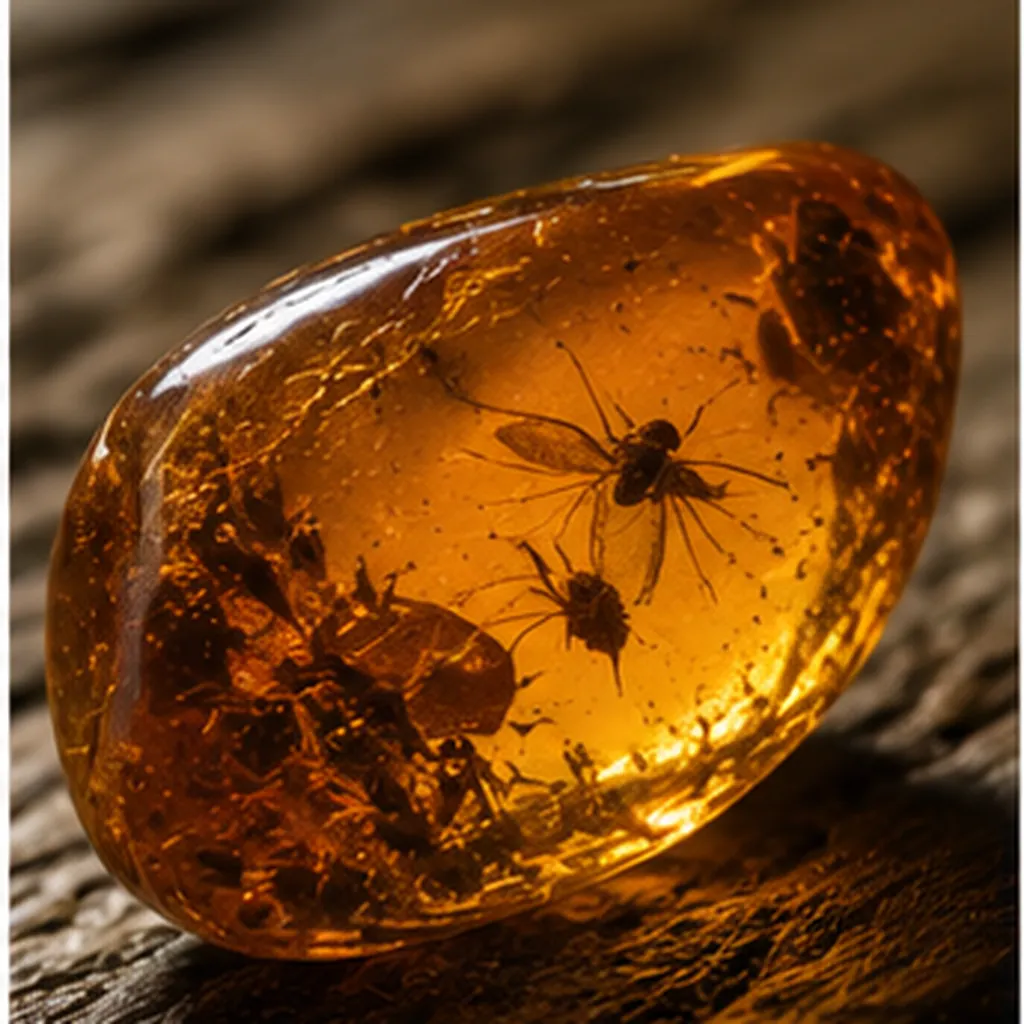 Illustration of sticky tree sap turn into golden amber jewellery stone for the question "How does sticky tree sap turn into golden amber jewellery stone?"