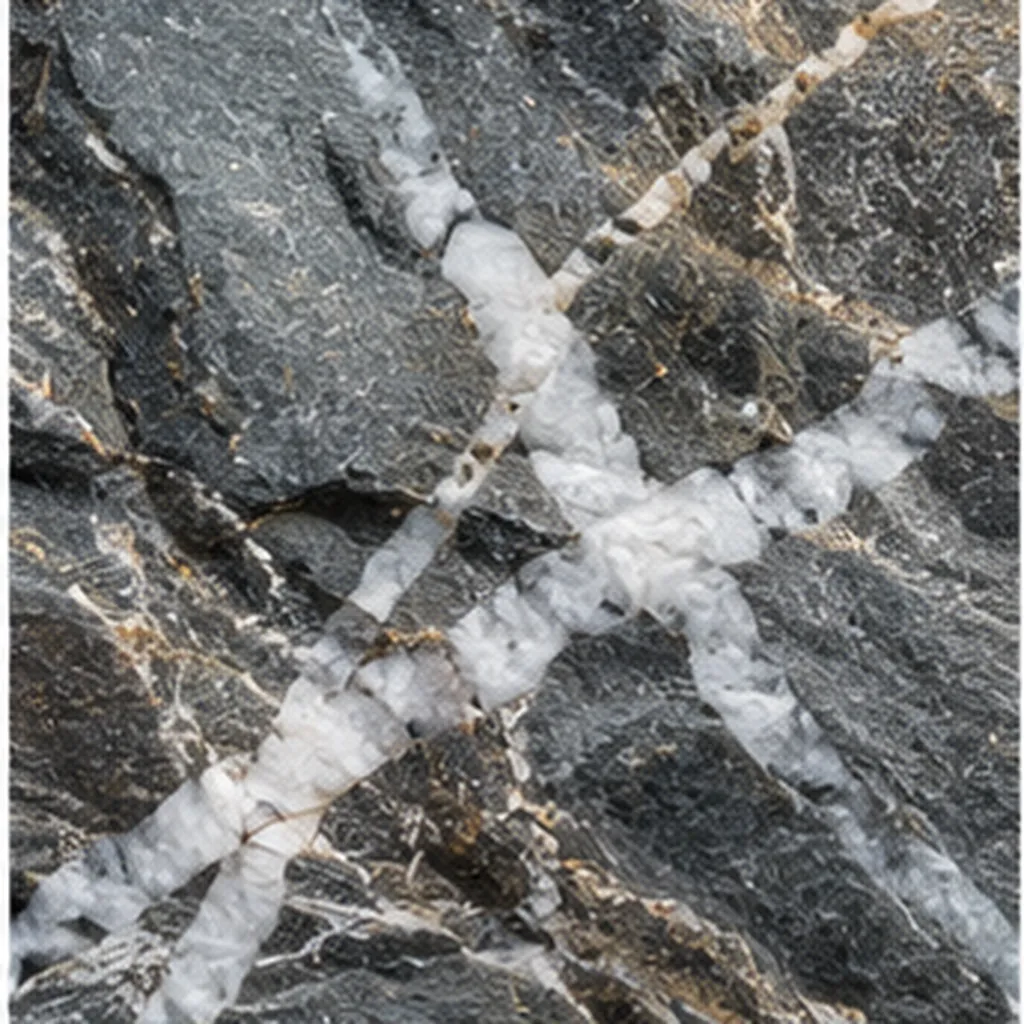 Illustration of you sometimes see white glassy stripes running through grey rock for the question "Why do you sometimes see white glassy stripes running through grey rock?"