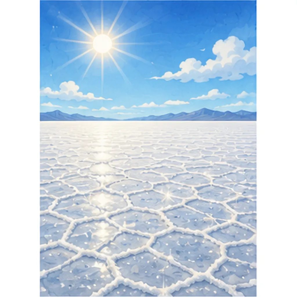 Illustration of salt flats sparkle in the sun for the question "Why do salt flats sparkle in the sun?"