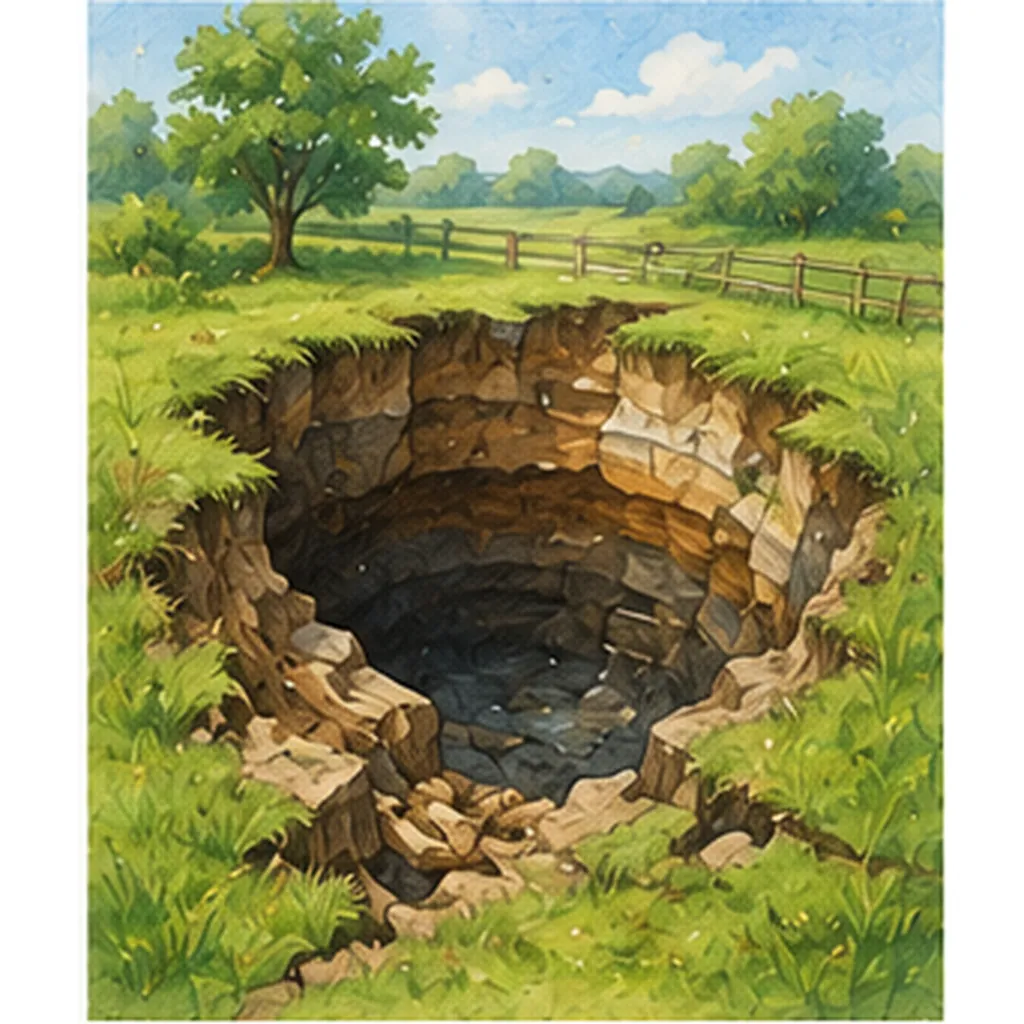 Illustration of sinkholes suddenly open in the ground for the question "Why do sinkholes suddenly open in the ground?"