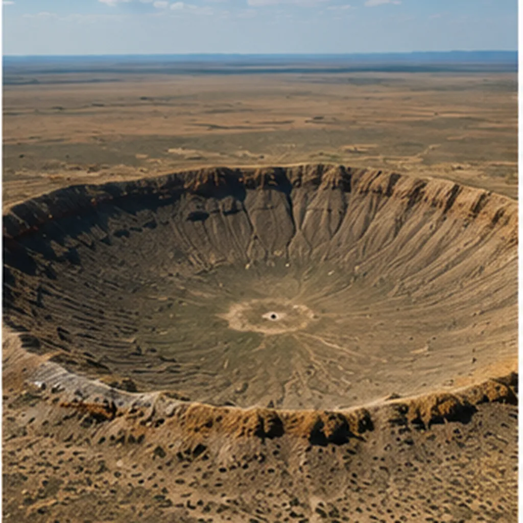 Illustration of a giant round bowl get punched into the desert by a rock from space for the question "How did a giant round bowl get punched into the desert by a rock from space?"