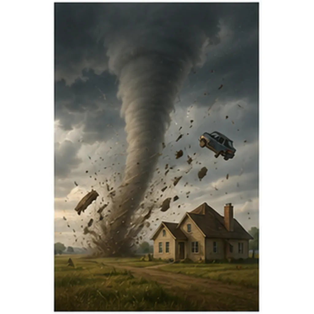 Illustration of tornadoes lift heavy things for the question "How do tornadoes lift heavy things?"