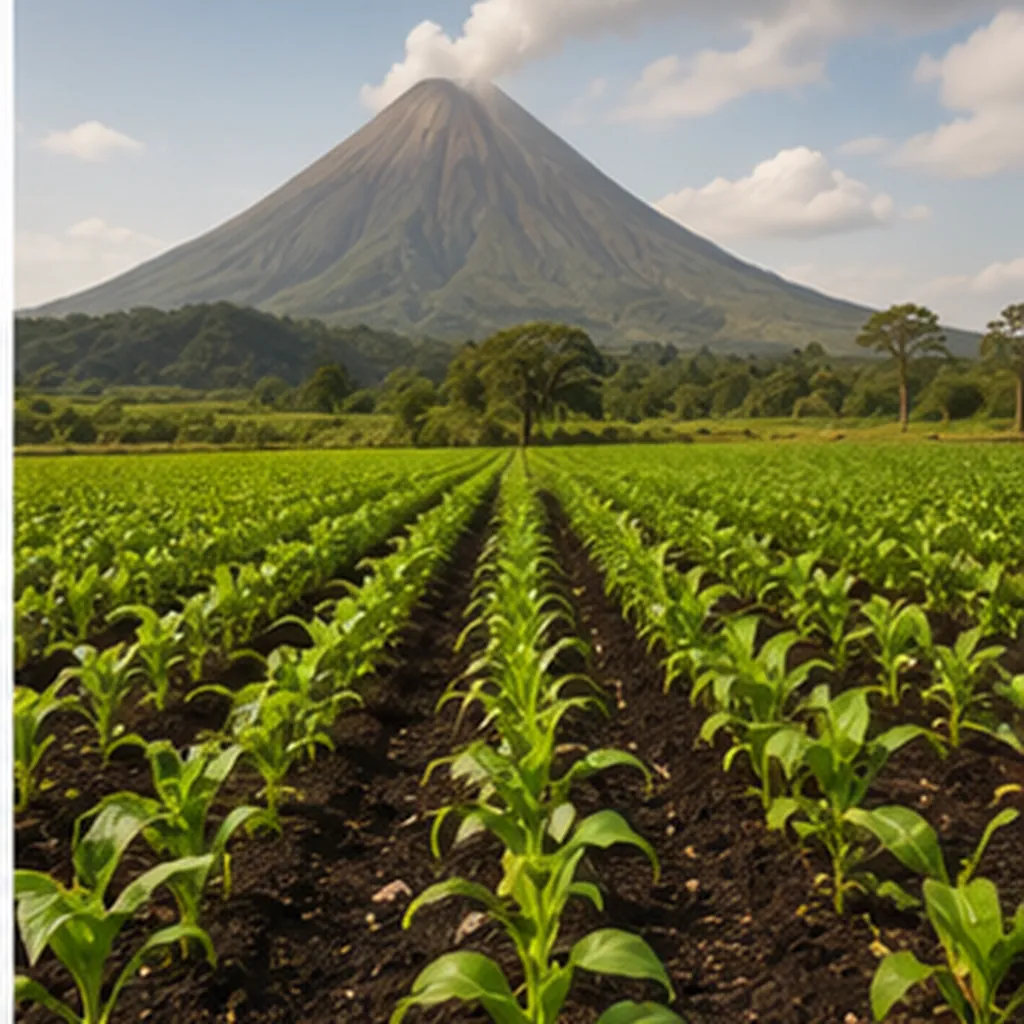 Illustration of farmers plant crops on the slopes of volcanoes for the question "Why do farmers plant crops on the slopes of volcanoes?"