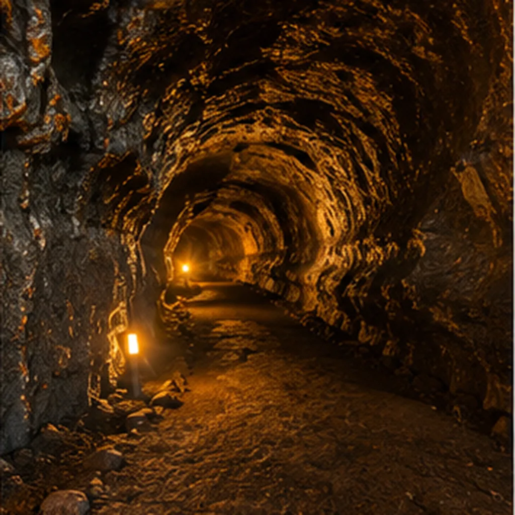 Illustration of flowing lava build a tunnel you can walk through for the question "How does flowing lava build a tunnel you can walk through?"