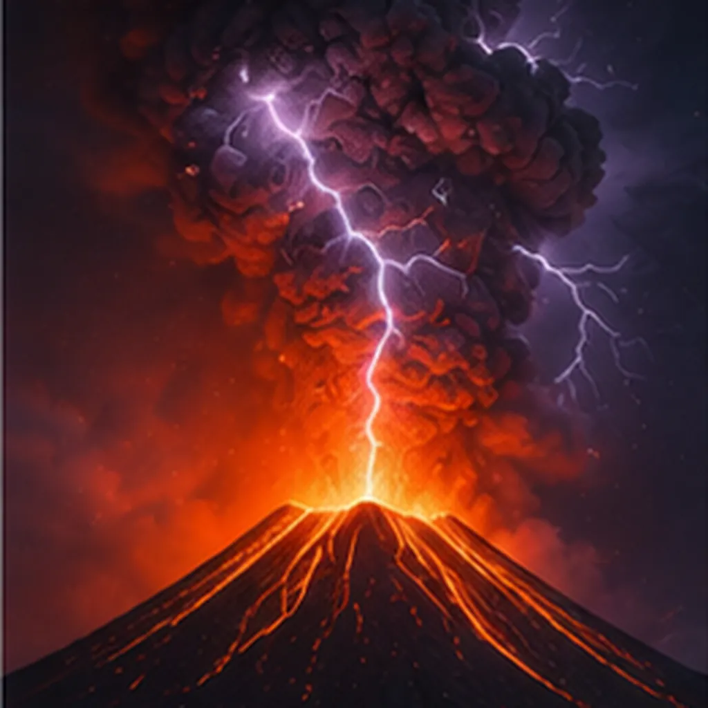 Illustration of volcanoes sometimes make lightning for the question "Why do volcanoes sometimes make lightning?"