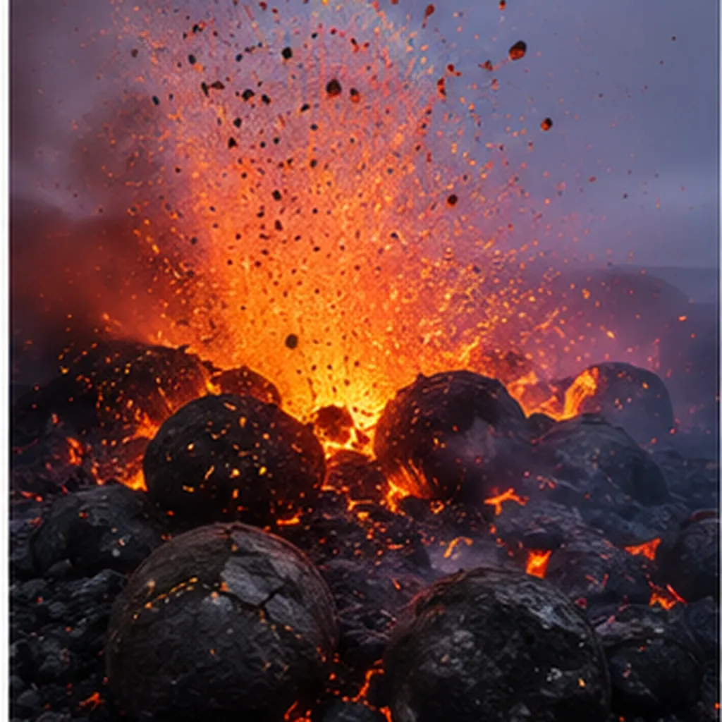 Illustration of the strange rounded rocks that shoot out of an erupting volcano for the question "What are the strange rounded rocks that shoot out of an erupting volcano?"
