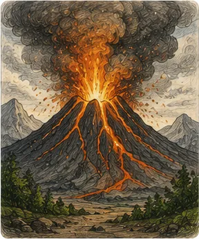 Illustration of volcanoes erupt for the question "Why do volcanoes erupt?"