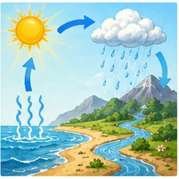 Illustration of the water cycle for the question "What is the water cycle?"