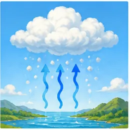 Illustration of clouds form for the question "How do clouds form?"