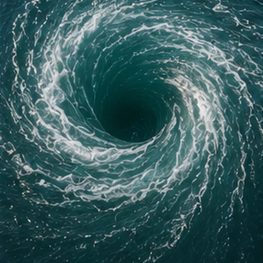 Illustration of whirlpools form for the question "Why do whirlpools form?"