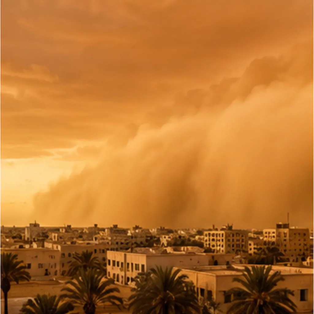 Illustration of the sky turn orange during a big sandstorm for the question "Why does the sky turn orange during a big sandstorm?"