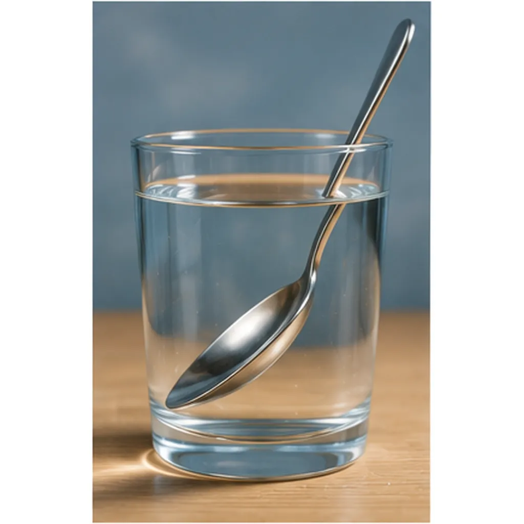 Illustration of spoons look bent in water for the question "Why do spoons look bent in water?"