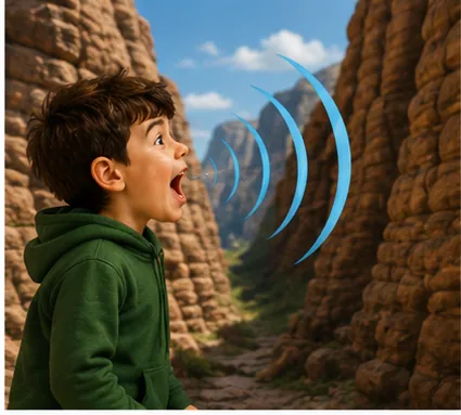 Illustration of sounds echo for the question "Why do sounds echo?"