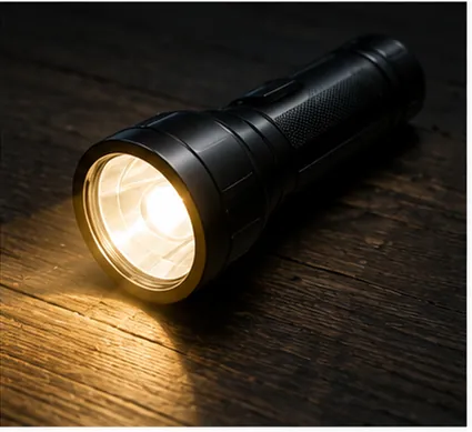 Illustration of a flashlight make light for the question "How does a flashlight make light?"