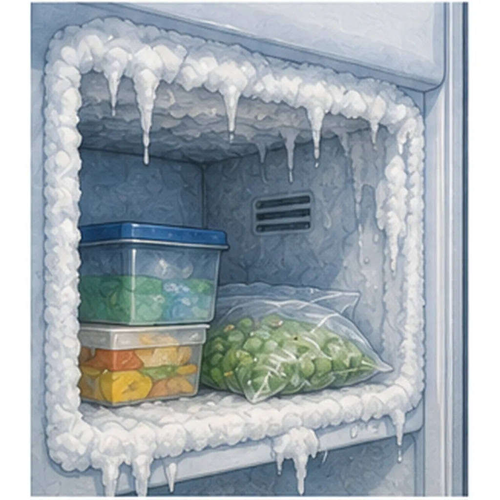 Illustration of frost grow inside freezers for the question "Why does frost grow inside freezers?"