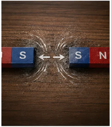 Illustration of magnets push away for the question "How do magnets push away?"