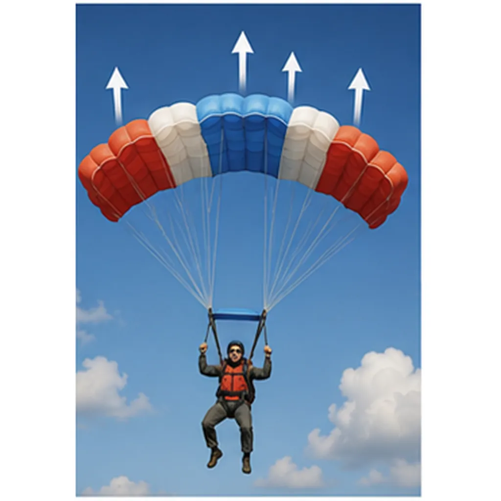 Illustration of parachutes slow people down for the question "How do parachutes slow people down?"