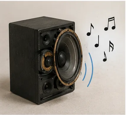 Illustration of a speaker make music for the question "How does a speaker make music?"