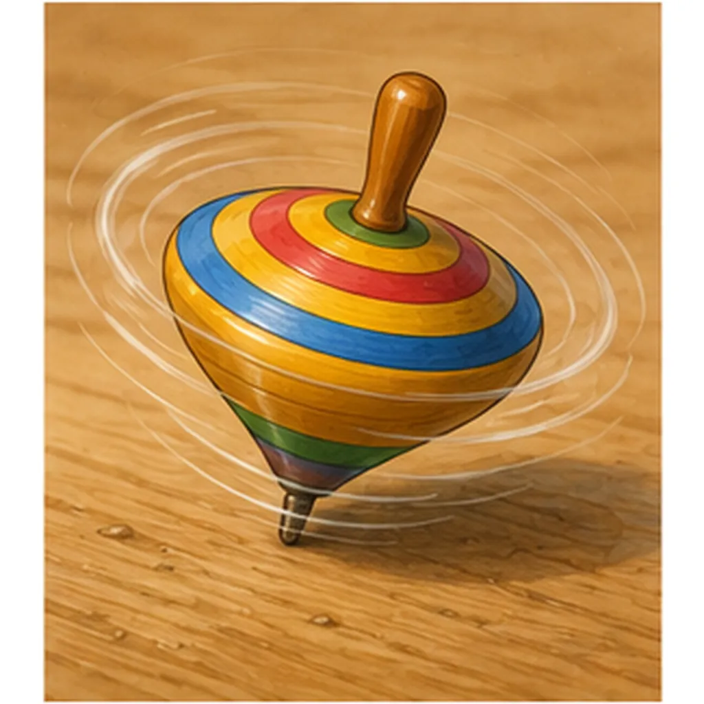 Illustration of spinning tops stay upright for a while for the question "Why do spinning tops stay upright for a while?"