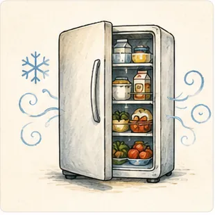 Illustration of fridges keep food cold for the question "How do fridges keep food cold?"