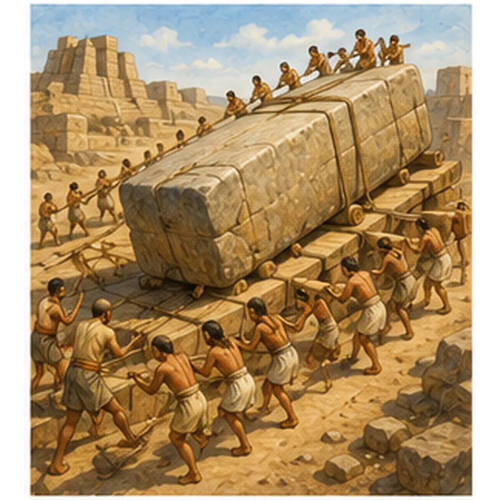 Illustration of ancient builders move giant stones for the question "Why did ancient builders move giant stones?"