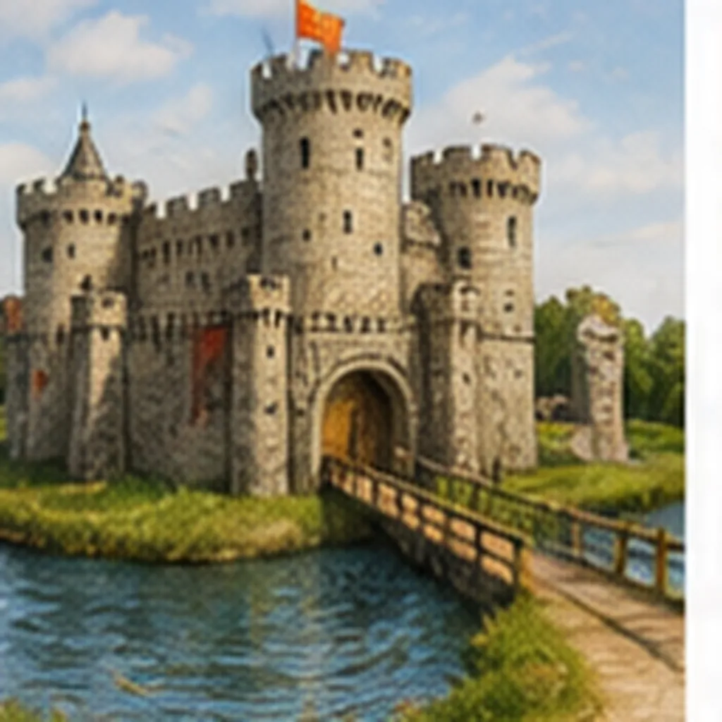 Illustration of a castle moat for the question "What is a castle moat?"