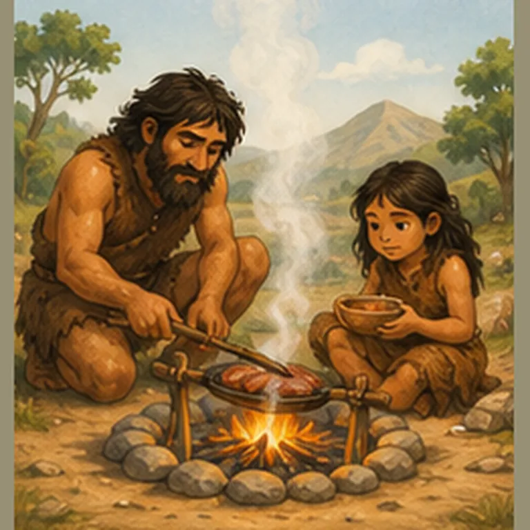 Illustration of people cook food long ago for the question "How did people cook food long ago?"