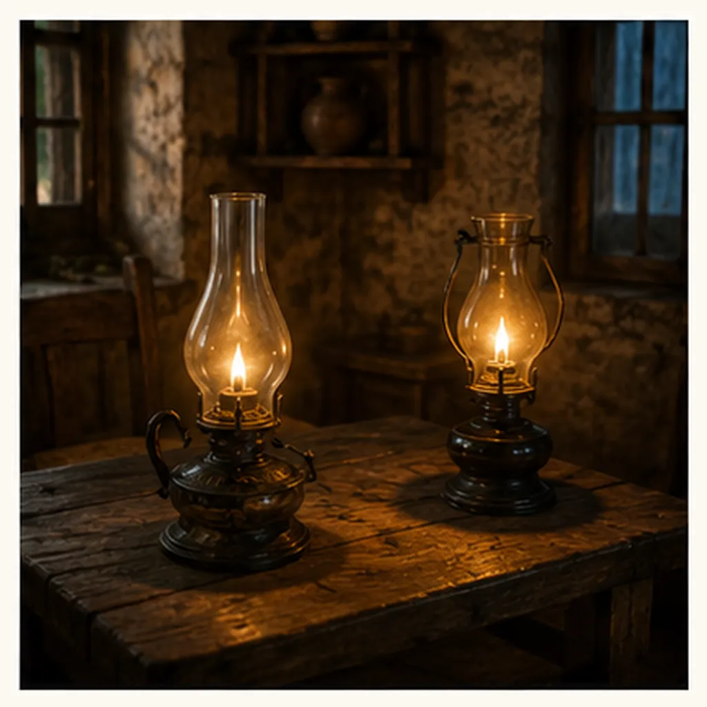 Illustration of people light homes before electricity for the question "How did people light homes before electricity?"